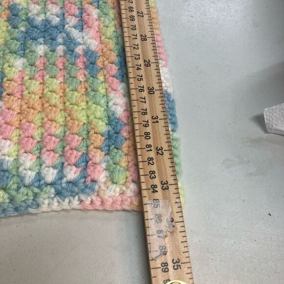 ARTISAN HANDCRAFTED Crochet Baby Blanket Blue Pink Yellow White 34X34 - Picture 4 of 4